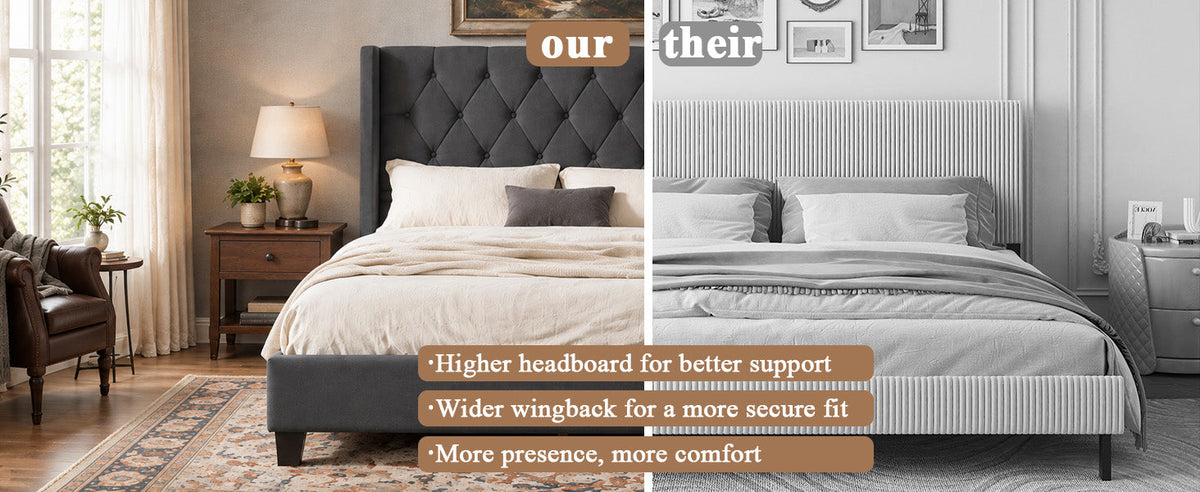 Modern Queen Size Platform Bed Frame with Tufted Velvet Headboard, photo 3 of 10