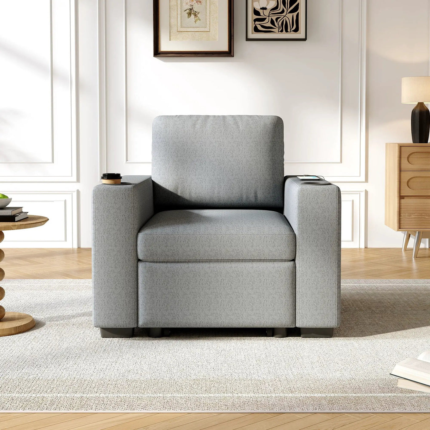 Single Pull Out Sofa Bed With USB Ports And Cup Holders by HouseOfZazla