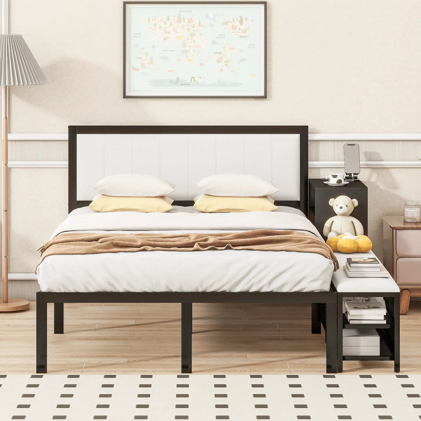 Platform Bed With 2 Tier Storage Shelves, Storage Cabinet by HouseOfZazla