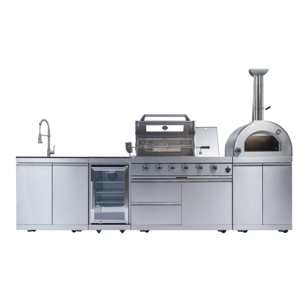 125" 10,8000 BTU 4-Burner Outdoor Kitchen Island Grill with Pizza Oven