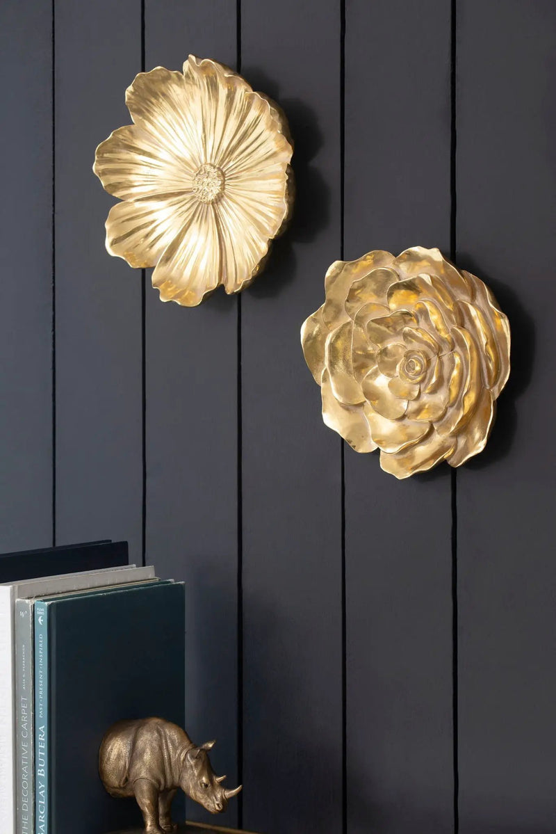 Rose Hanging Resin Wall Accents (Set of 2) - Gold by Unique Piece Furniture