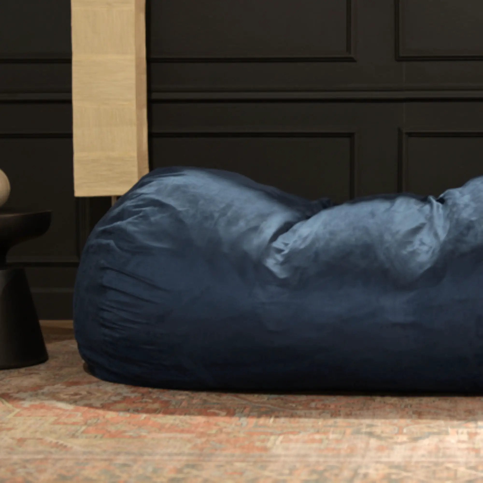Marlin - 6.5 Foot Cylindrical Bean Bag With Removable Suede Cover - Midnight Blue by HouseOfZazla