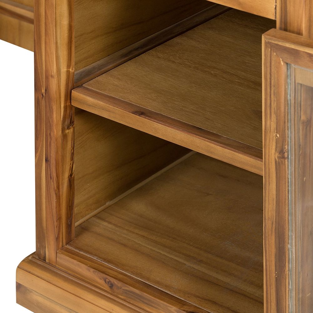 Natural Wood Writing Desk with Glass Cabinet - Light Blue or Light Brown, photo 20 of 28