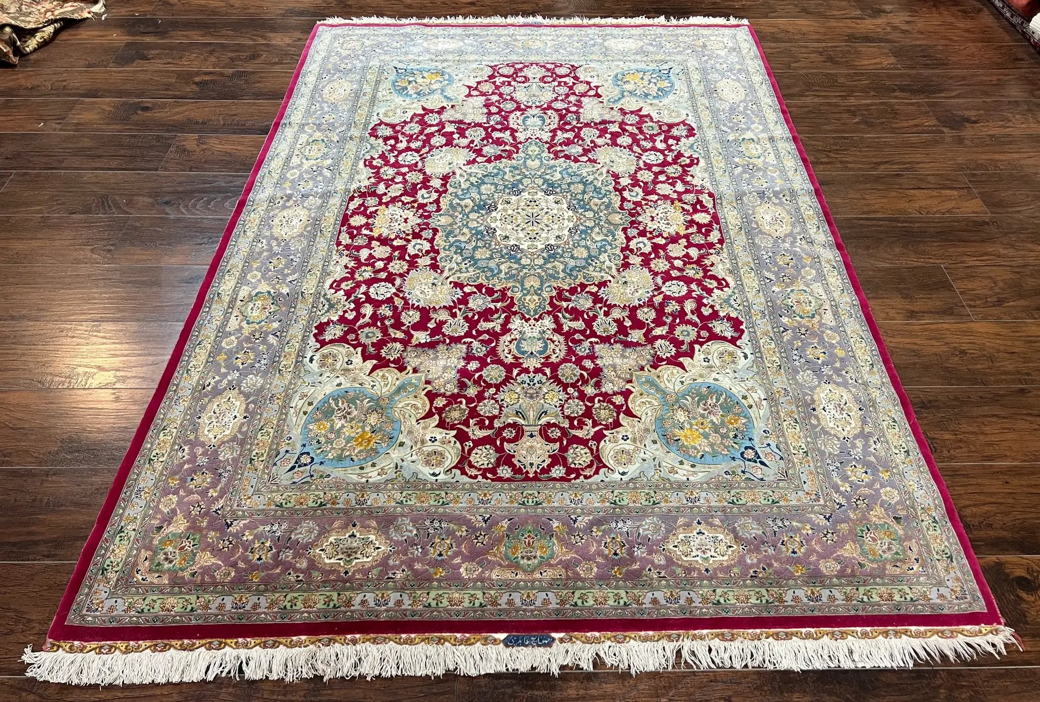 Stunning Persian Tabriz Rug 5x7, Signed by Masterweaver, Maroon, Floral Medallion, Ultra Fine 70 Raj 625 KPSI, Kork Wool Silk Foundation, Handmade by Jewel Rugs