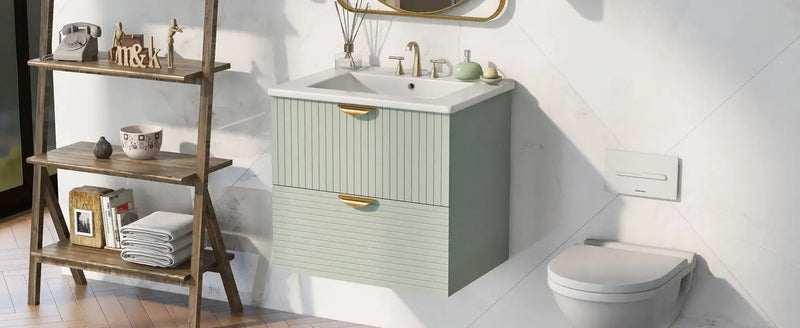 Modern Wall-Mounted Bathroom Vanity With 2 Drawers, Ideal For Small Bathrooms - Green by HouseOfZazla