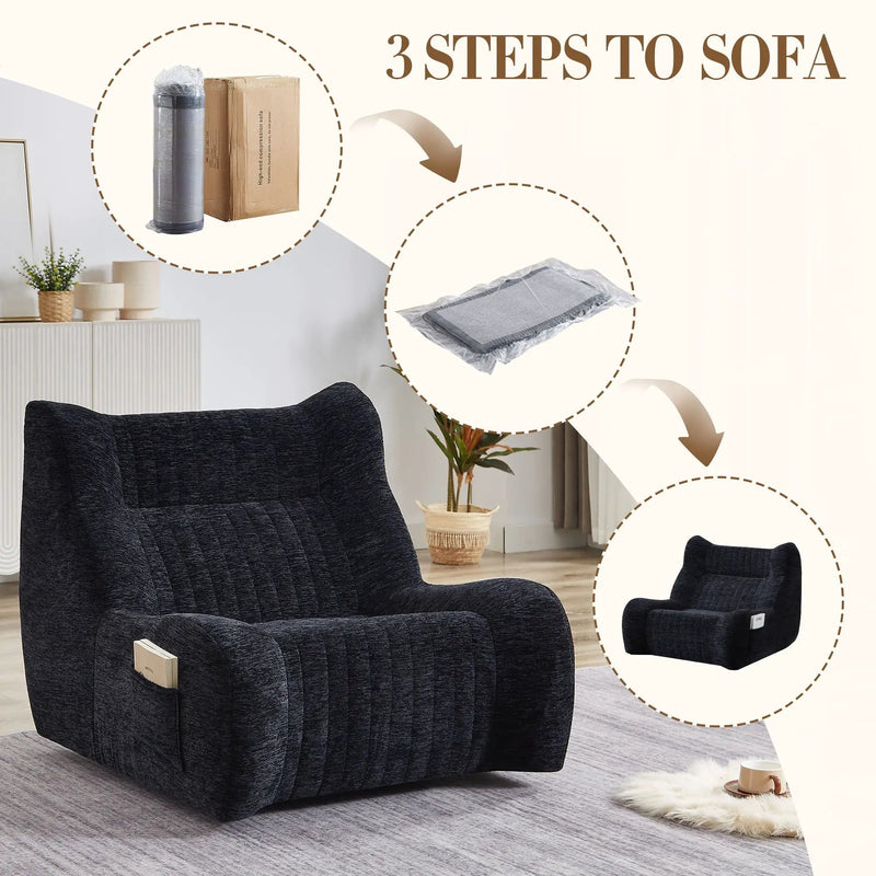 Bean Bag Chair With Armrests Oversized Comfy Beanbag Lounge Lazy Floor Sofa Accent Chair For Living Room - Black by HouseOfZazla