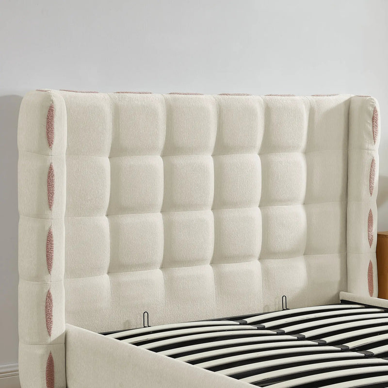 Queen Size Removable Chenille Wingback Upholstered Waffle Bed by HouseOfZazla