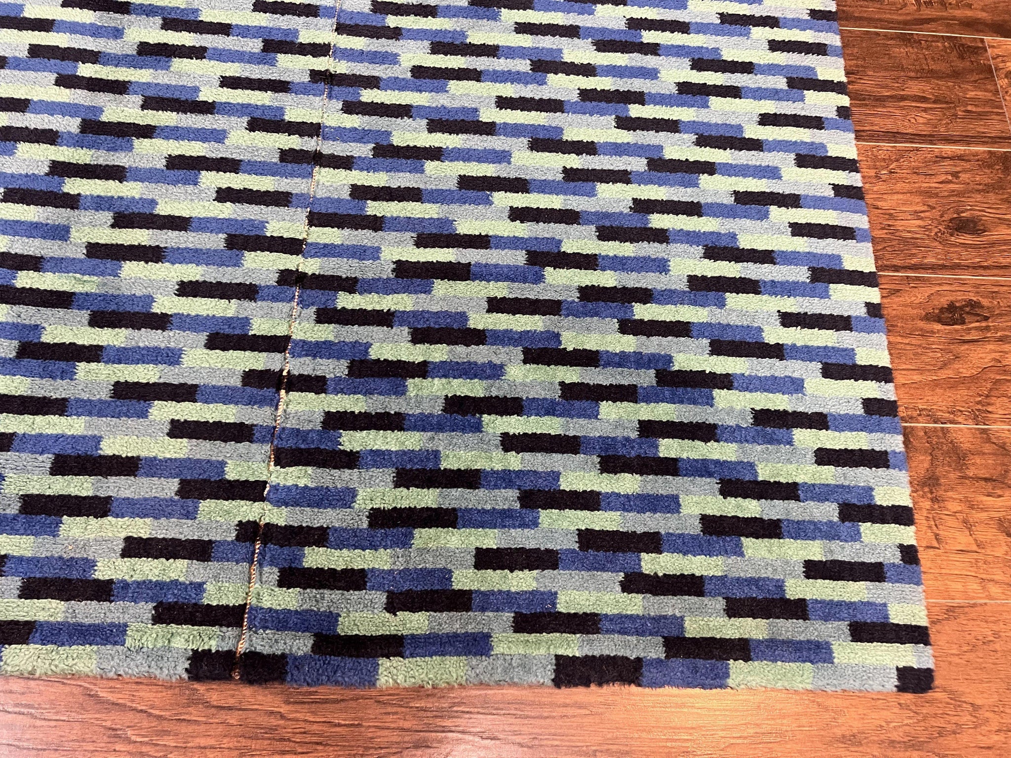 Wide Runner Rug 4.7 x 12, Blue Multicolor Contemporary Wool Power Loomed Rug, Mosiac Design by Jewel Rugs