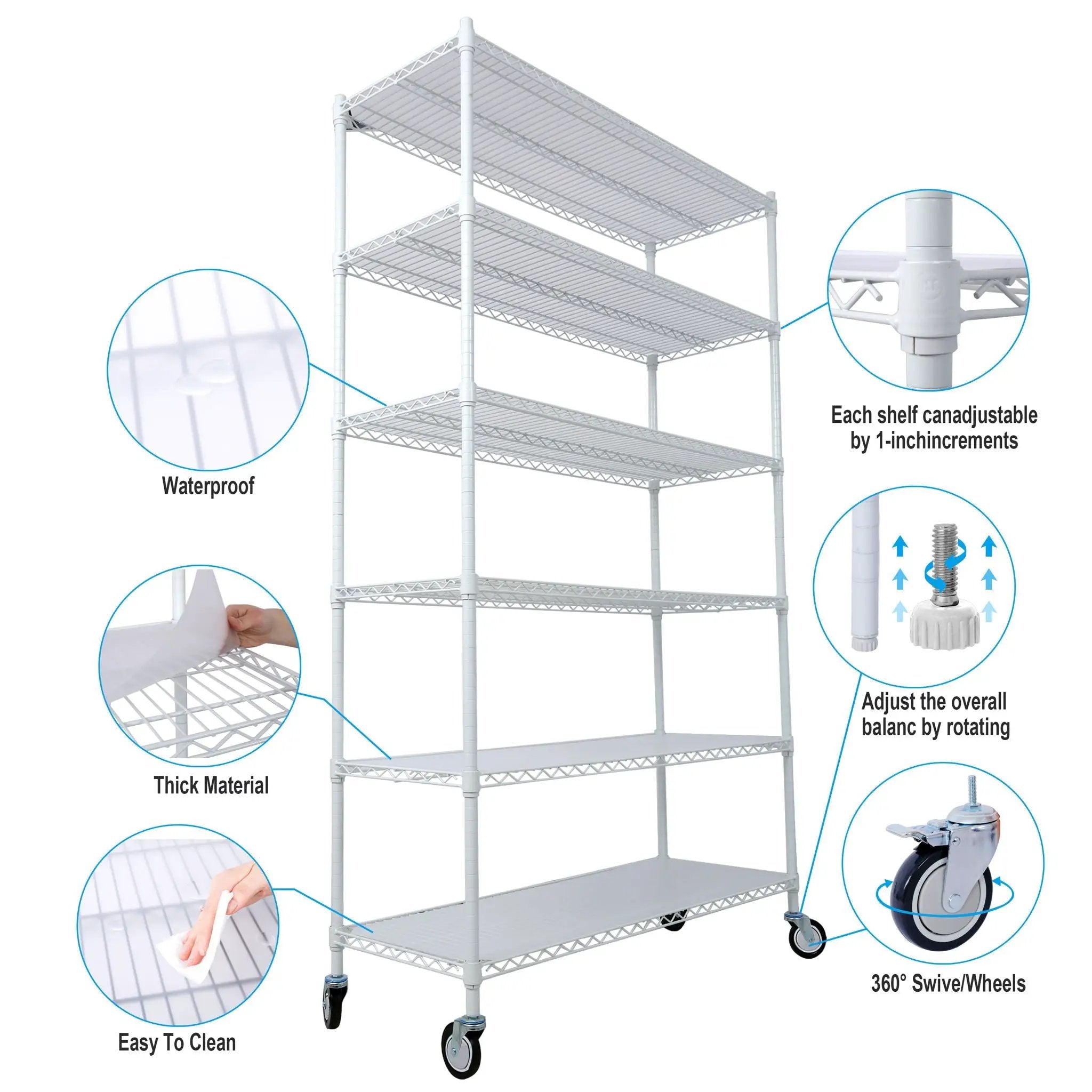 6 Tier 6000Lbs Capacity Nsf Metal Shelf Wire Shelving Unit, Heavy Duty Adjustable Storage Rack With Wheels & Shelf Liners For Commercial Grade Utility Steel Storage Rack by HouseOfZazla