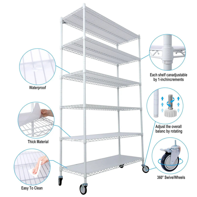 6 Tier 6000Lbs Capacity Nsf Metal Shelf Wire Shelving Unit, Heavy Duty Adjustable Storage Rack With Wheels & Shelf Liners For Commercial Grade Utility Steel Storage Rack by HouseOfZazla
