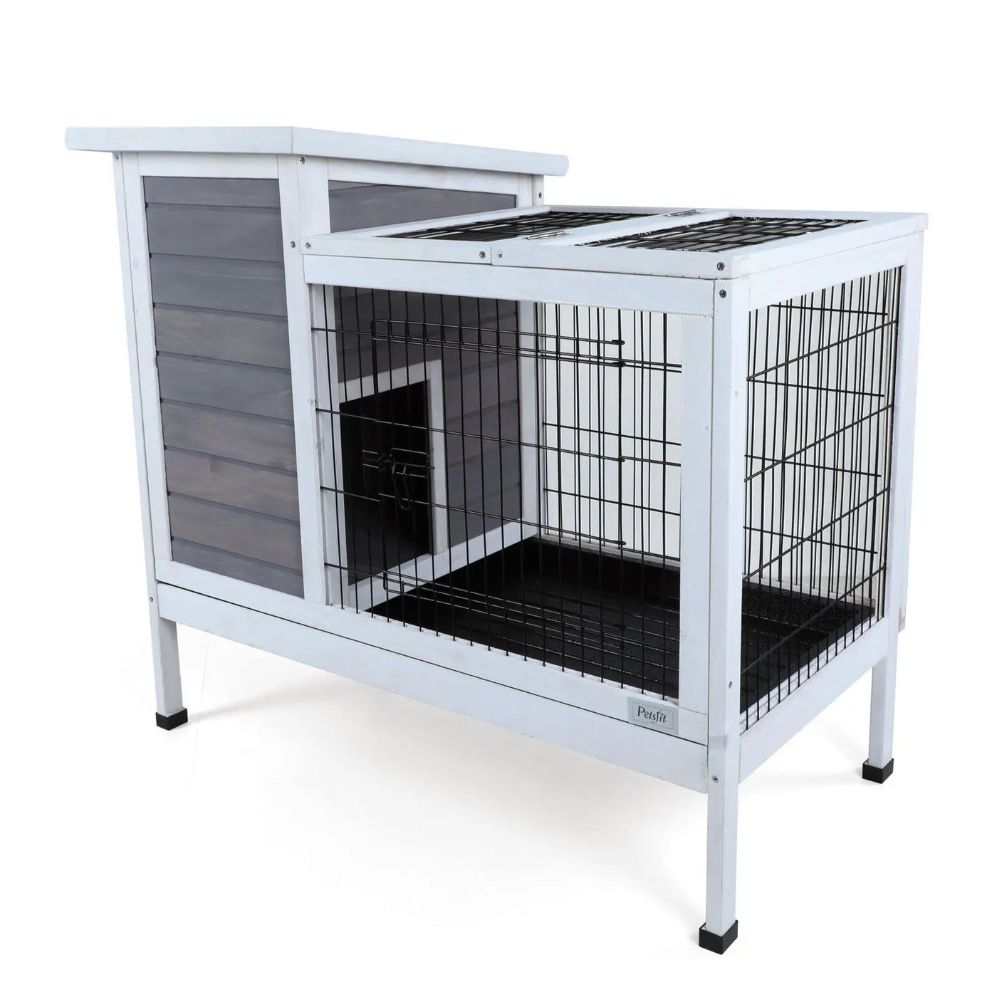 Two Tier Wooden Indoor / Outdoor Rabbit Cage For Small Animals With Runway And Leak-Proof Plastic Tray by HouseOfZazla