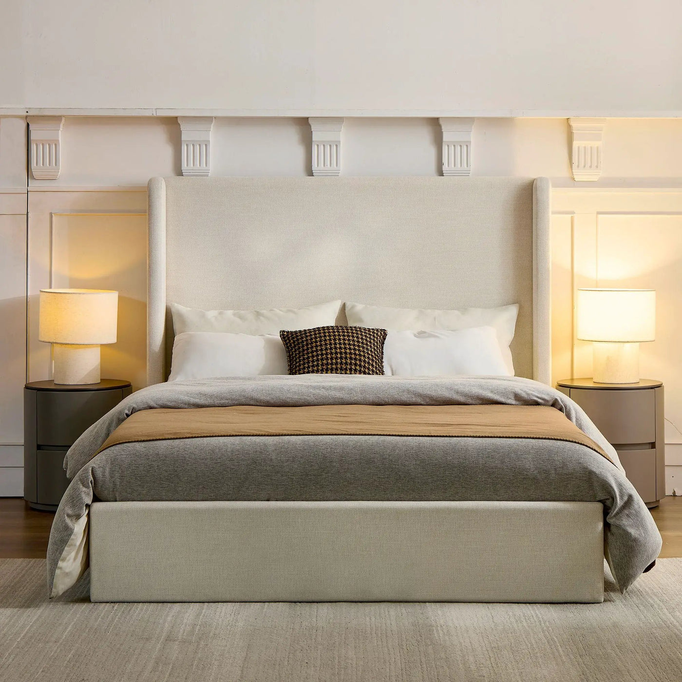 Carmen - Minimalist Upholstered Wingback Bed Frame With High Headboard by HouseOfZazla