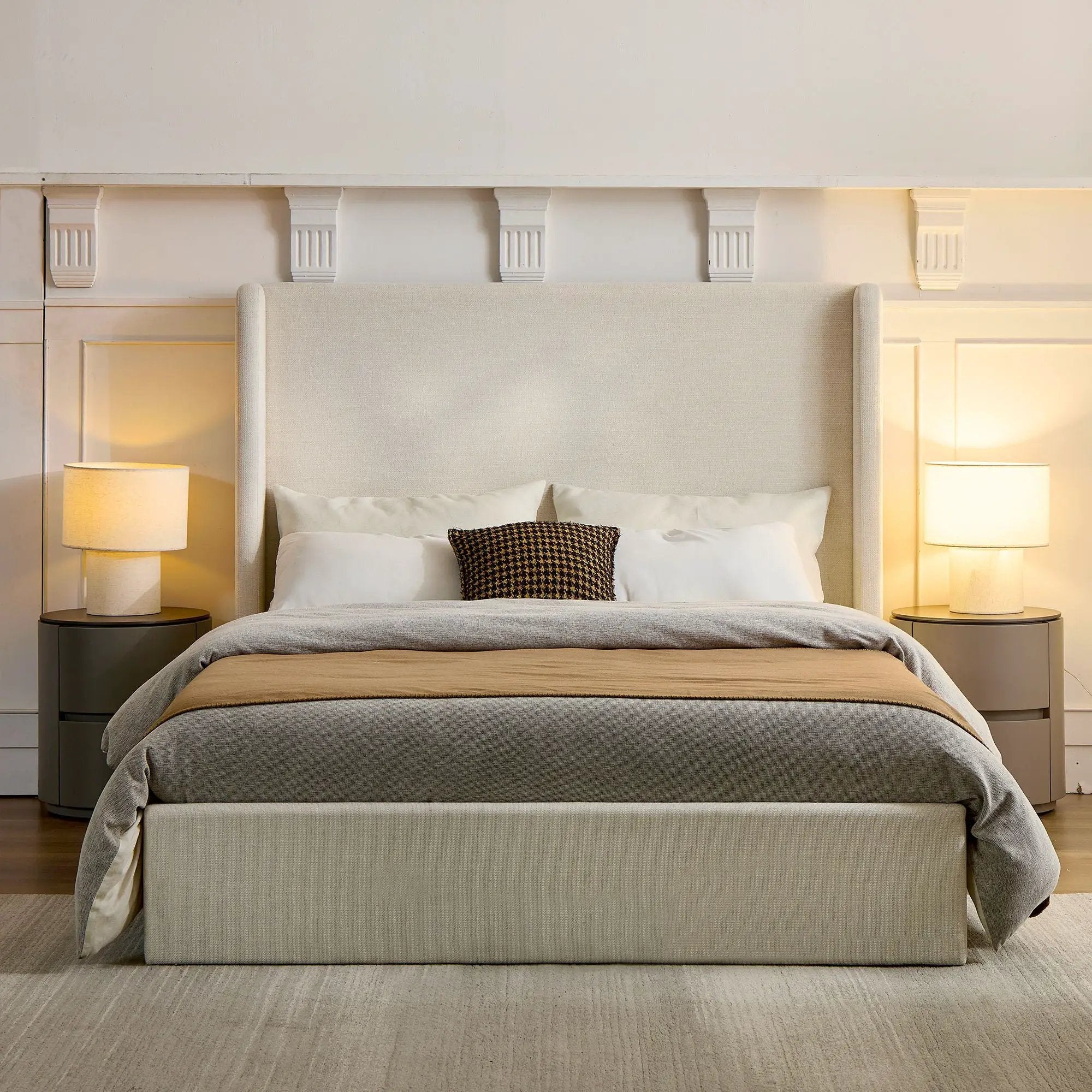 Carmen - Minimalist Upholstered Wingback Bed Frame With High Headboard