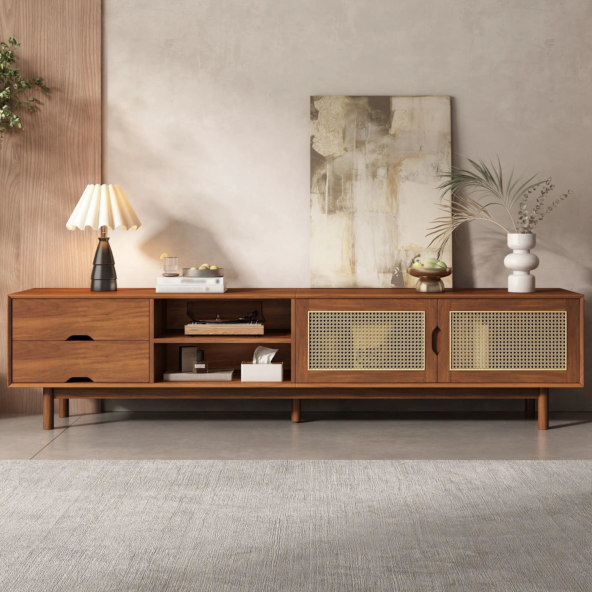 TV Stand For TVs Up To 85", Media Console With 2 Drawers - Walnut by HouseOfZazla