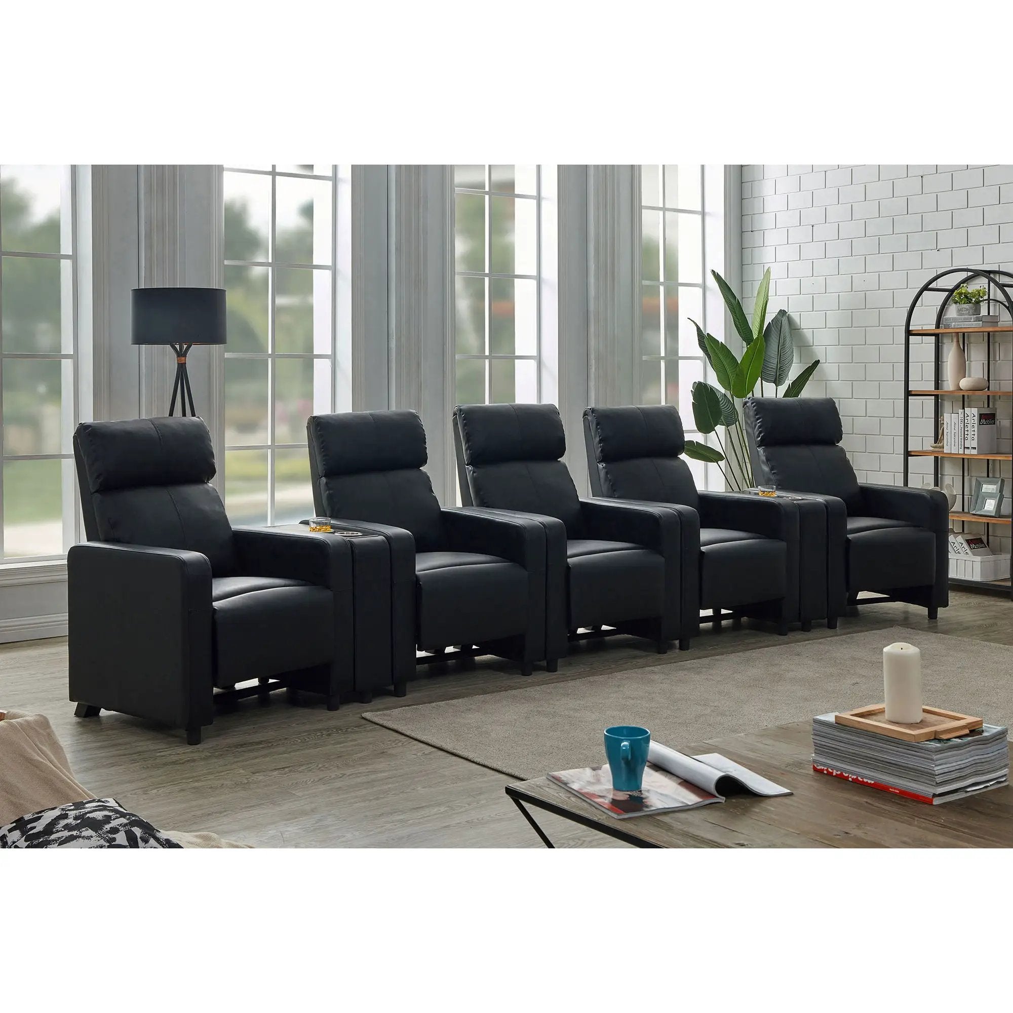 Warren - 5 Seater Home Theater With 2 Wedge Consoles - Black by HouseOfZazla