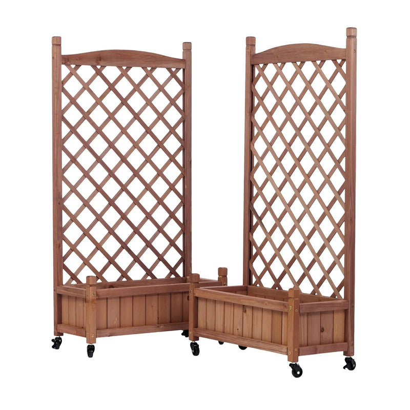 Raised Garden Bed With Trellis 2 Pack, Outdoor Planter Box & Plant Stand With Climbing Racks - Brown by HouseOfZazla