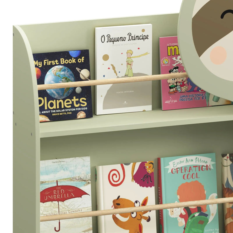 Sloth Bookshelf, Front Facing Toddler Book Display Rack With 3 Tiers, Cute Animal Design - Sage Green by Unique Piece Furniture