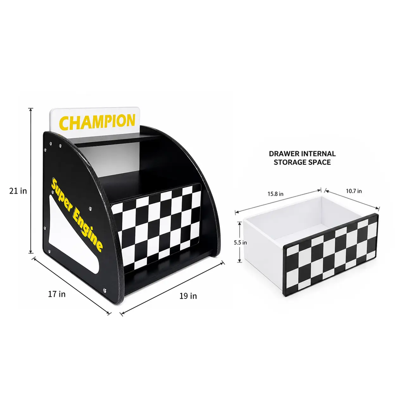 Kids Racing Car Nightstand with Open Storage Shelf by HouseOfZazla