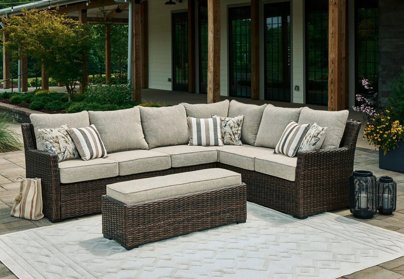 Brook Ranch - Sofa Sectional, Bench With Cushion (Set of 3) - Brown by Unique Piece Furniture