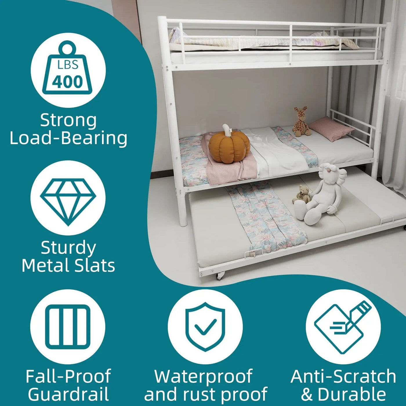 Bunk Bed For Kids, Convertible Frame With Ladders & Guardrail by HouseOfZazla