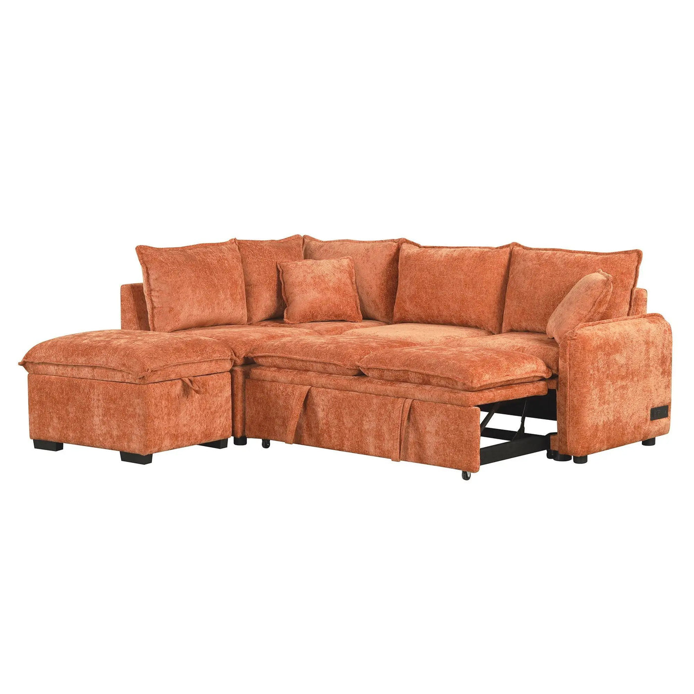 Convertible Sofa Bed Sectional Sofa Sleeper L-Shaped Sofa With A Storage Ottoman, Two Pillows, Two Power Sockets And Two USB Ports For Living Room by HouseOfZazla