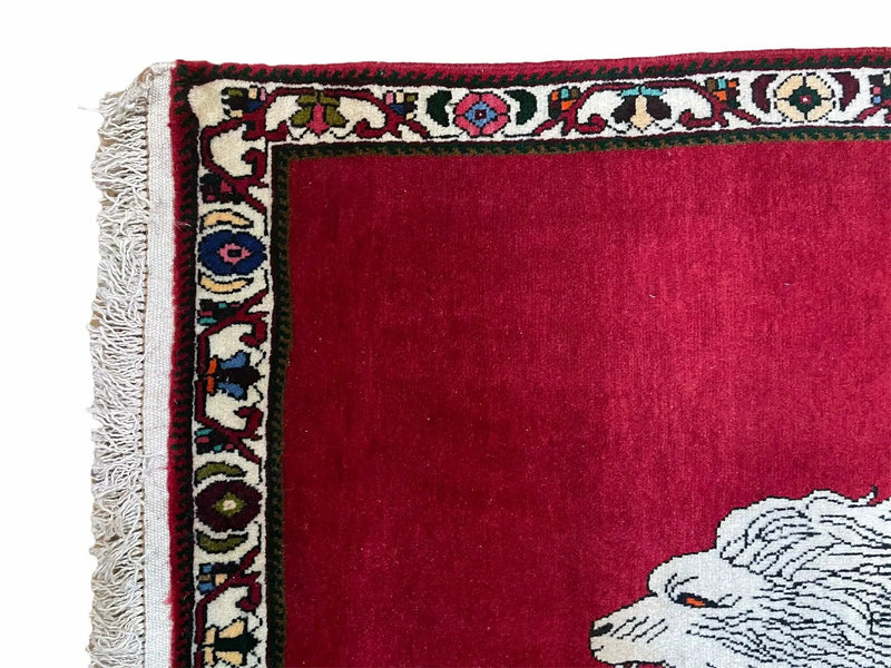 4 X 6 Handmade Hand-Knotted Quality Wool Rug Zagros Lion Red Ivory Tribal Rug by Jewel Rugs