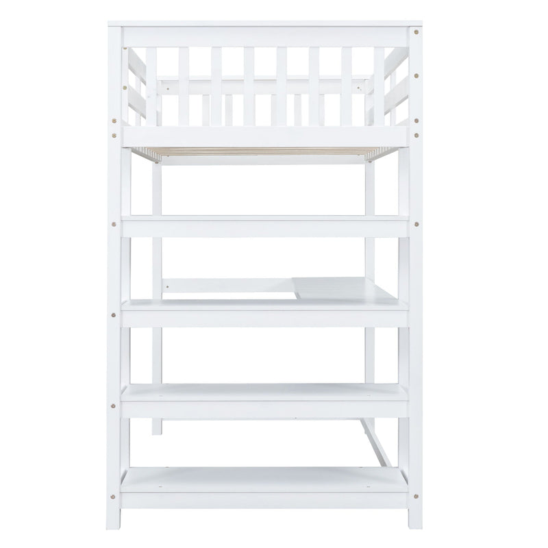 Loft Bed With Storage Shelves And Under Bed Desk