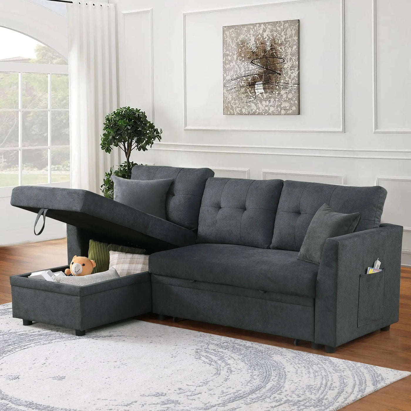 Sectional Sofa Bed L Shaped Sofa Couch Bed With USB Port, Reversible Chaise With Storage by HouseOfZazla