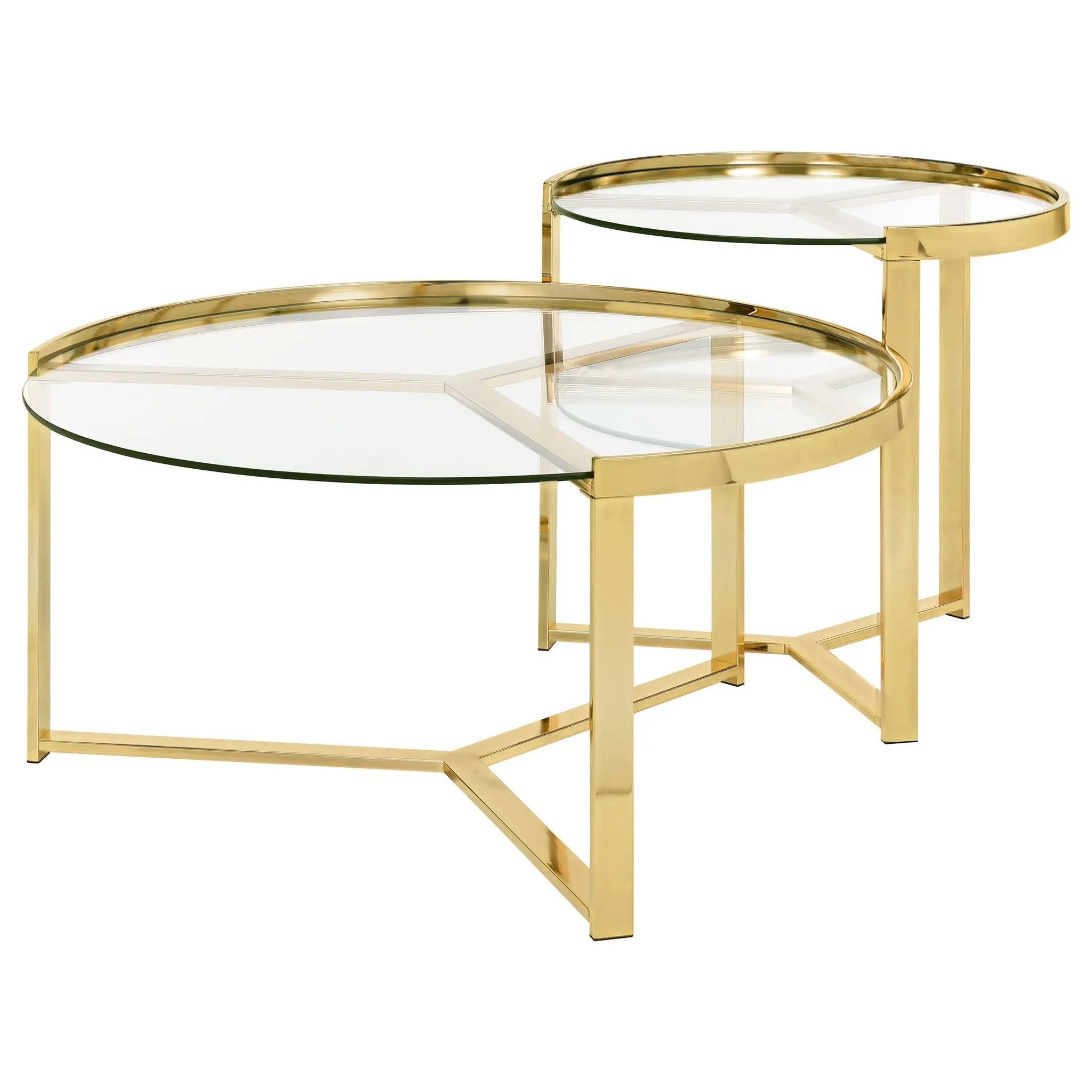 Delia 2-Piece Round Glass Top Nesting Coffee Table Gold by Unique Piece Furniture
