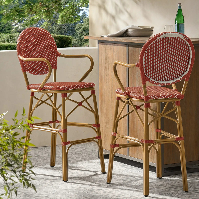 Outdoor Wicker and Aluminum French Barstools, Set of 2 by HouseOfZazla