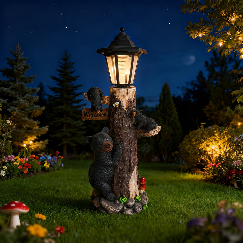 Black Bear Statue Welcome Sign Garden Statue with Solar Light by HouseOfZazla
