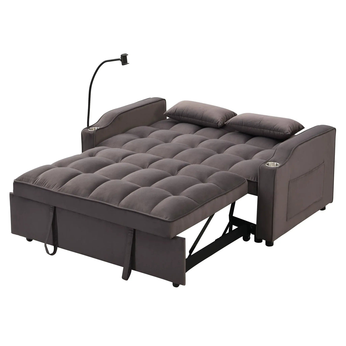 Modern Loveseat Futon Sofa With Pullout Bed, Adjustable Reclining Backrest, Toss Pillows by HouseOfZazla