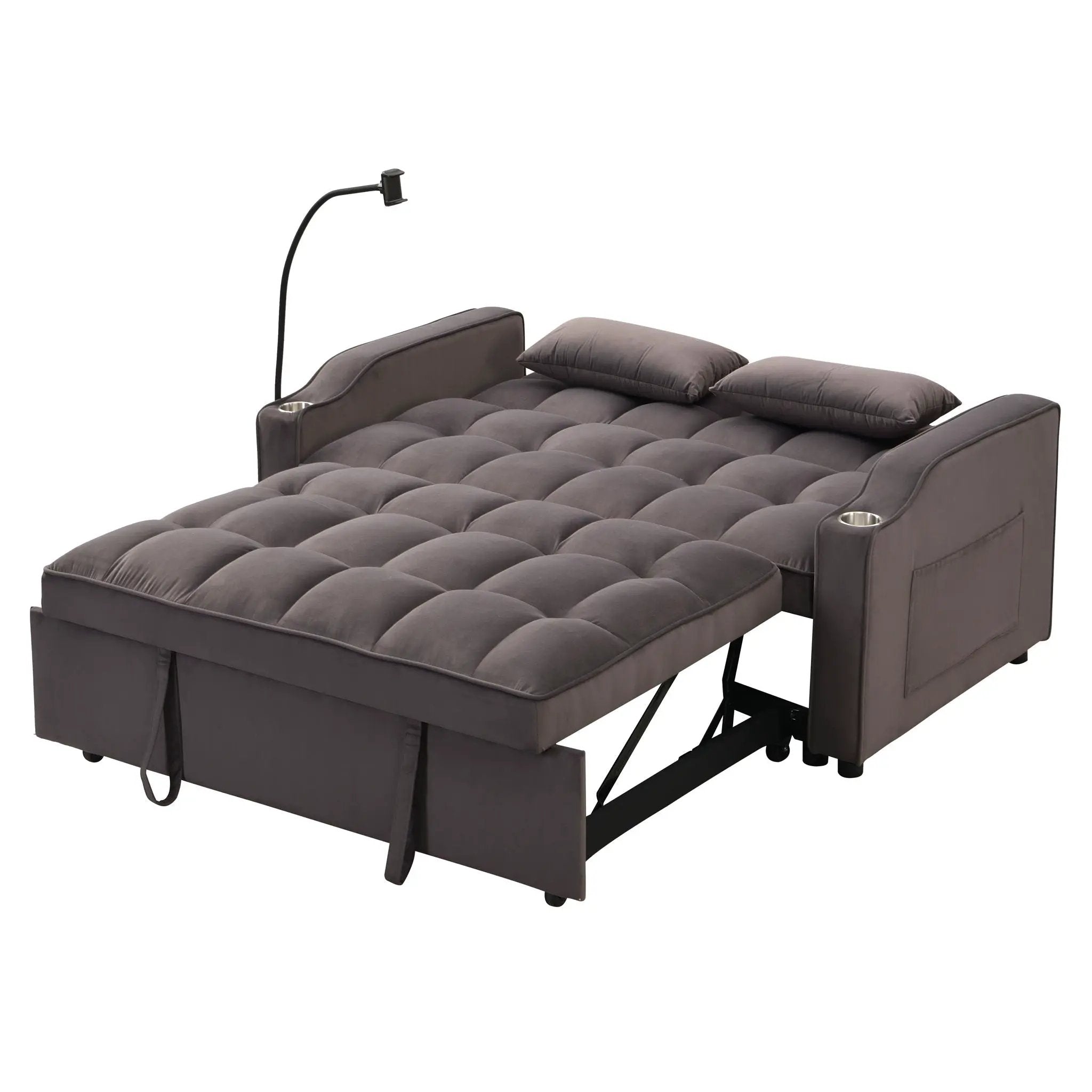 Modern Loveseat Futon Sofa With Pullout Bed, Adjustable Reclining Backrest, Toss Pillows by Unique Piece Furniture