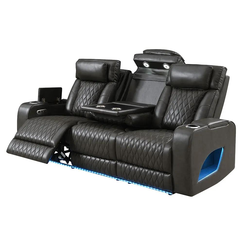 Taddeo - Power Motion Sofa With Power Headrest, USB, Wireless Charger, LED & Reading Light - Dark Gray by Unique Piece Furniture