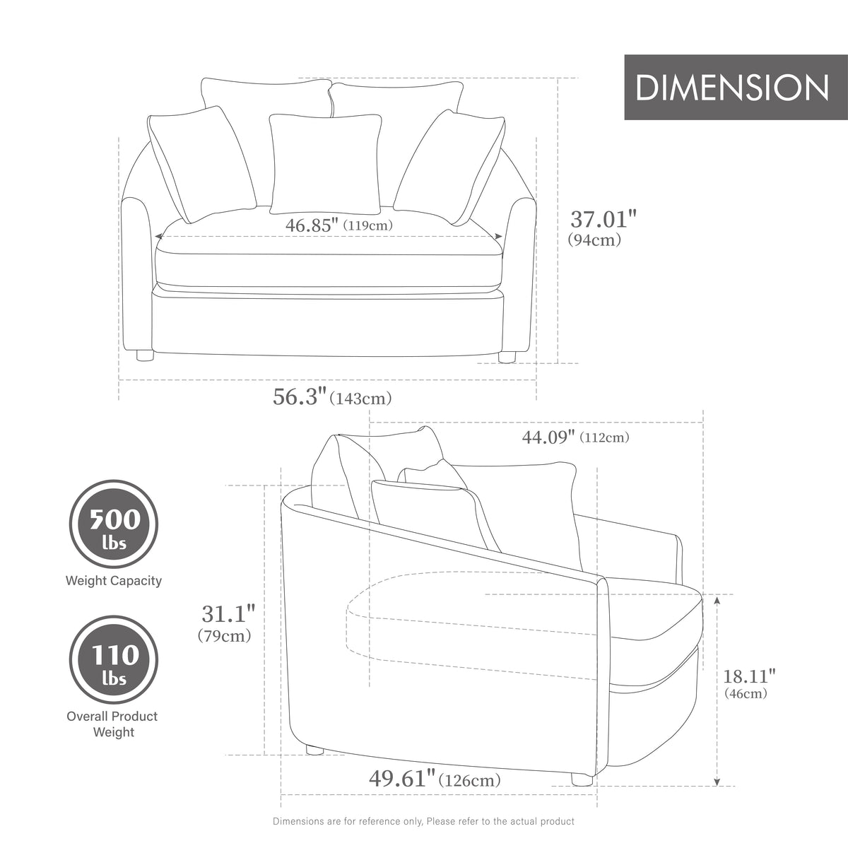 56.3'' Wide Upholstered Round Accent Cuddle Chaise with Cozy Chenille - Default Title, photo 5 of 8