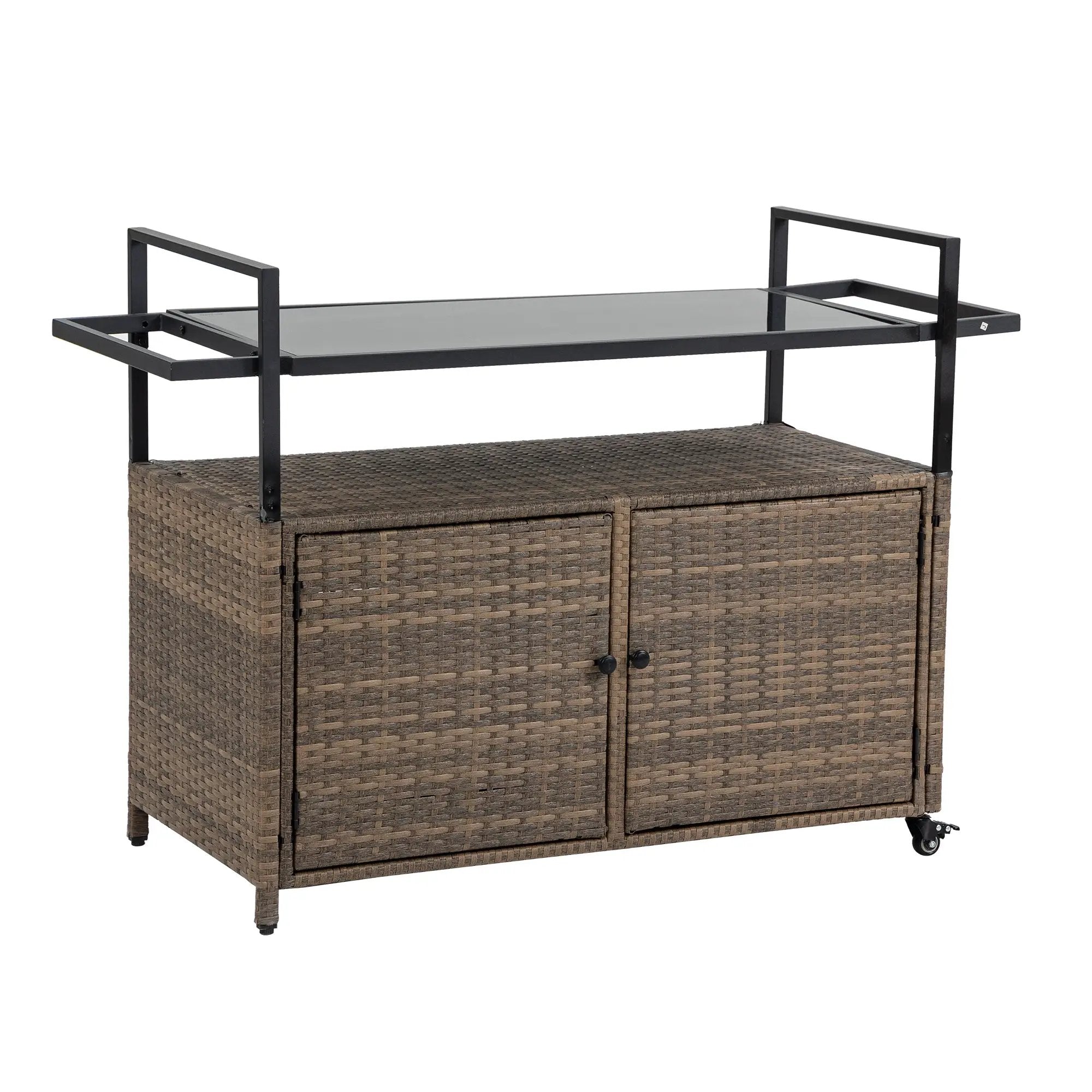 Outdoor Wicker Bar Cart with Glass Top and Wheels by HouseOfZazla