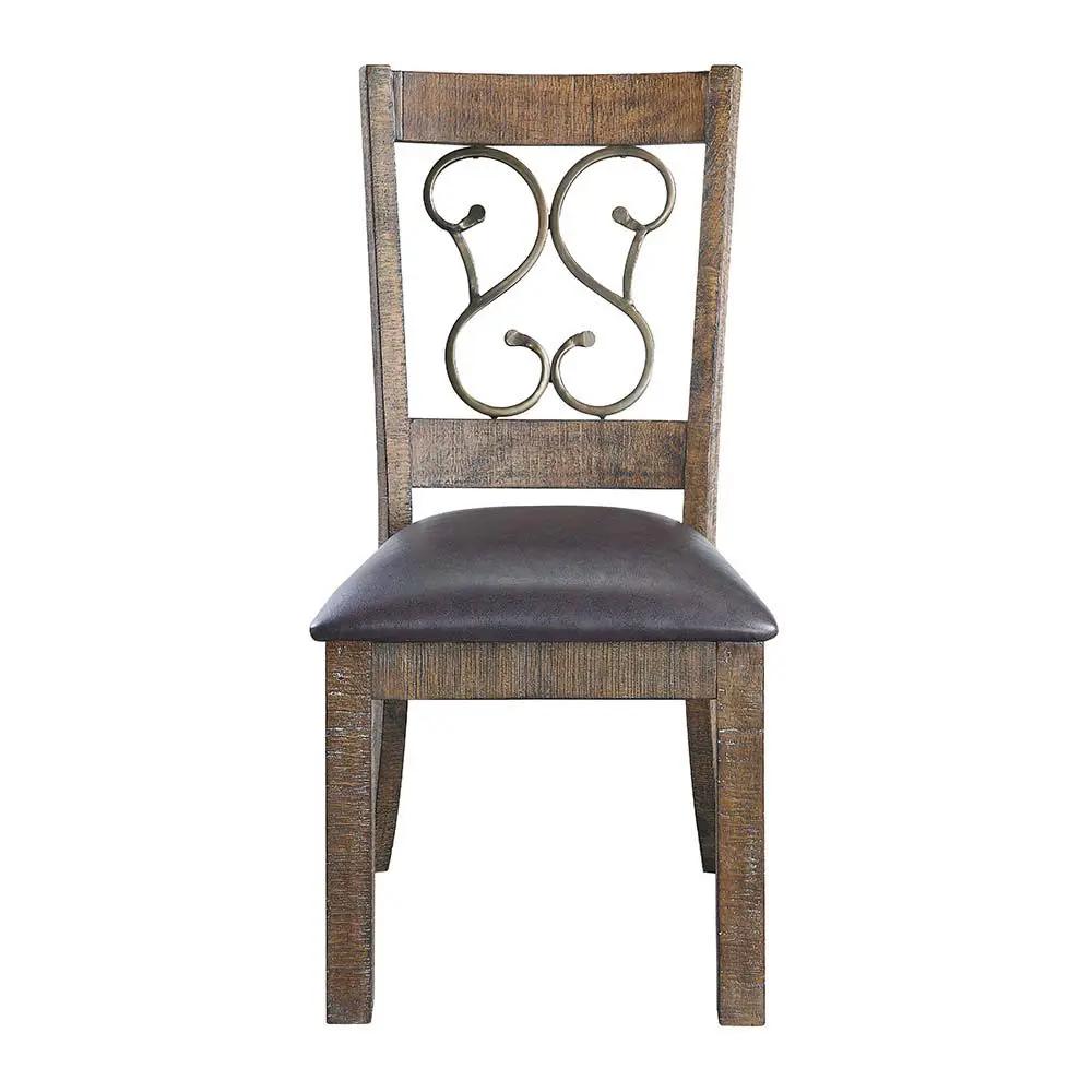 Raphaela - Side Chair (Set of 2) - Black Synthetic Leather & Weathered Cherry by Unique Piece Furniture