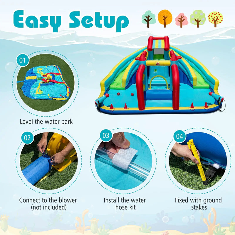 Inflatable Double Water Slide Park with Obstacle Course and Basketball Hoops by DirectDeals