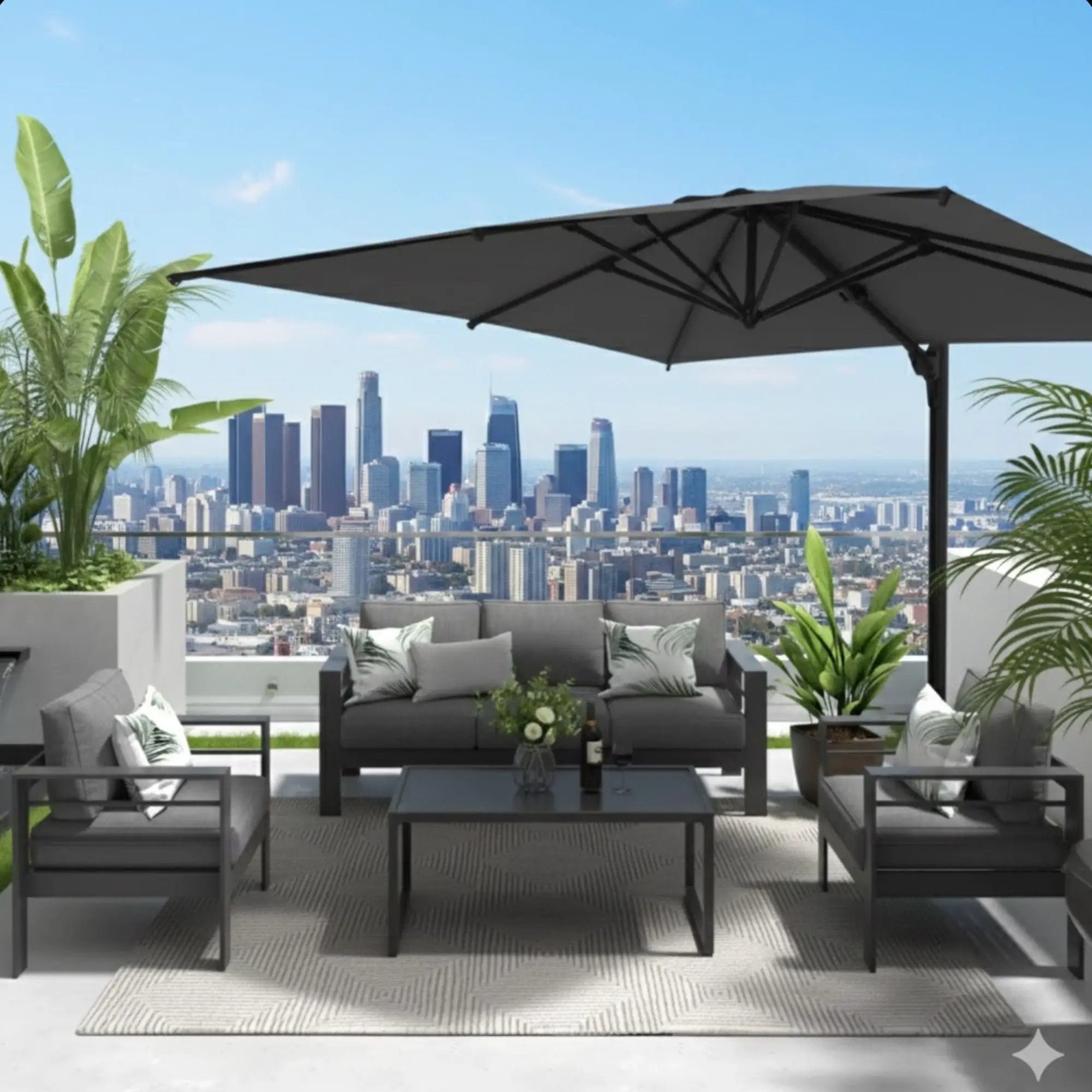Round Cantilever Patio Umbrella With 360 Rotation & Infinite Tilt Adjustment by HouseOfZazla