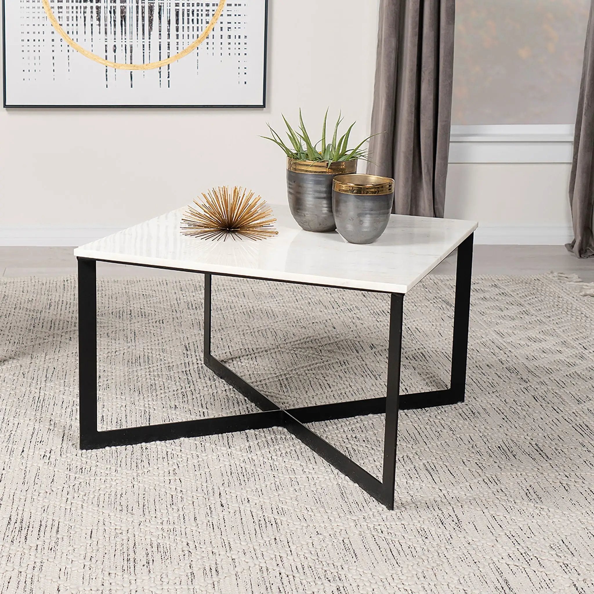 Tobin Square Marble Top Coffee Table White and Black by Unique Piece Furniture