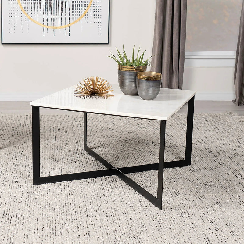 Tobin Square Marble Top Coffee Table White and Black by Unique Piece Furniture