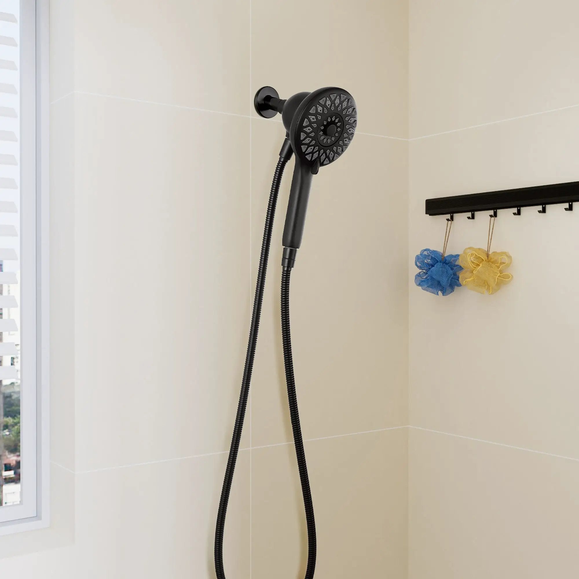 High Pressure Shower Heads 6 Spray Mode Handheld Shower With 60" Stainless Steel Hose - Matte Black by HouseOfZazla