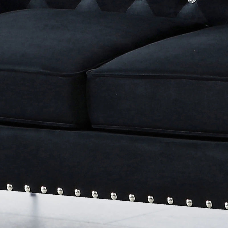 Wide Sofa With Jeweled Buttons Square Arm, 2 Pillows by Unique Piece Furniture