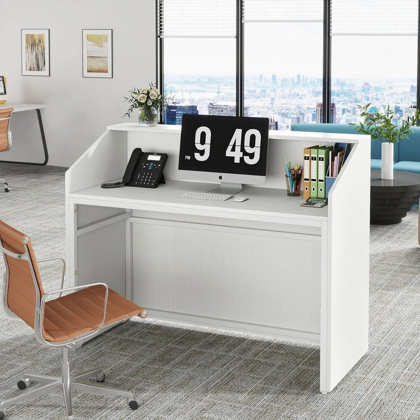 Modern Reception Desk, Front Desk Table With Cable Grommet & Privacy Panels by HouseOfZazla