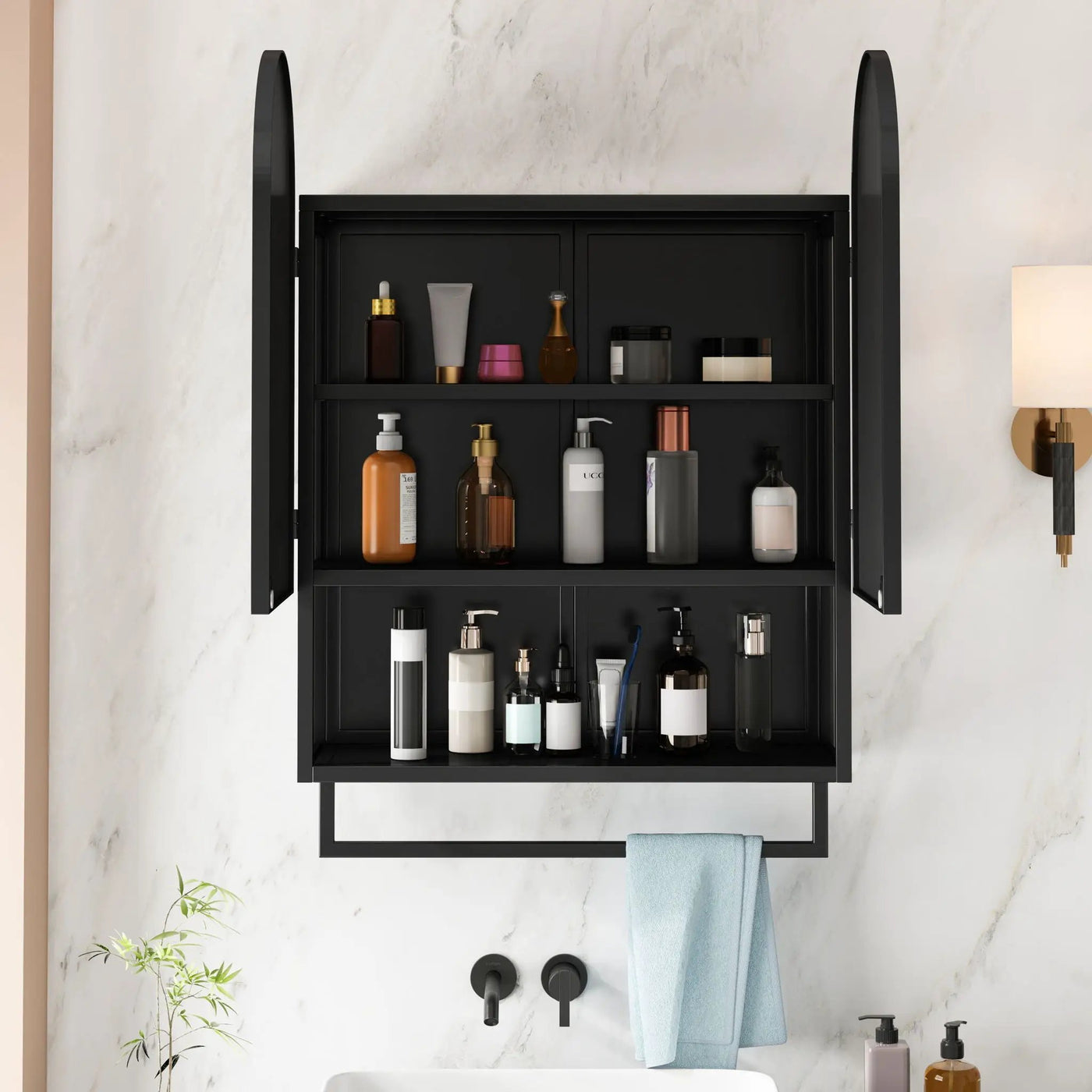 Double Arched Mirror Wall Cabinet With 2 Doors, Featuring Adjustable Shelves And Towel Rack by HouseOfZazla