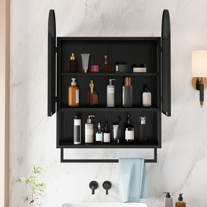 Double Arched Mirror Wall Cabinet With 2 Doors, Featuring Adjustable Shelves And Towel Rack by HouseOfZazla