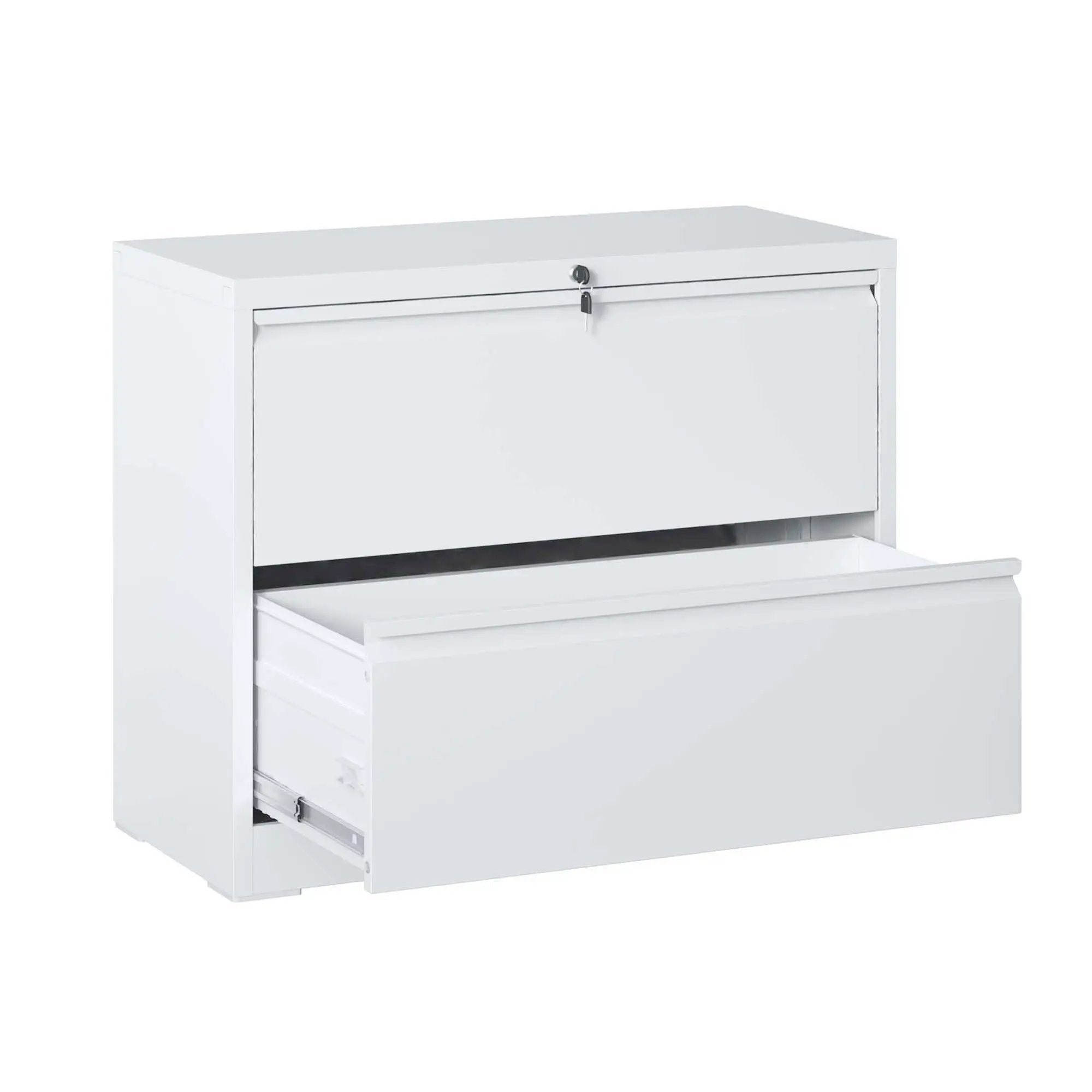 Lateral File Cabinet 2 Drawer, Locking File Cabinet With Anti Tip Interlock, Heavy Duty Storage For Letter / Legal / A4 Files - White by Unique Piece Furniture