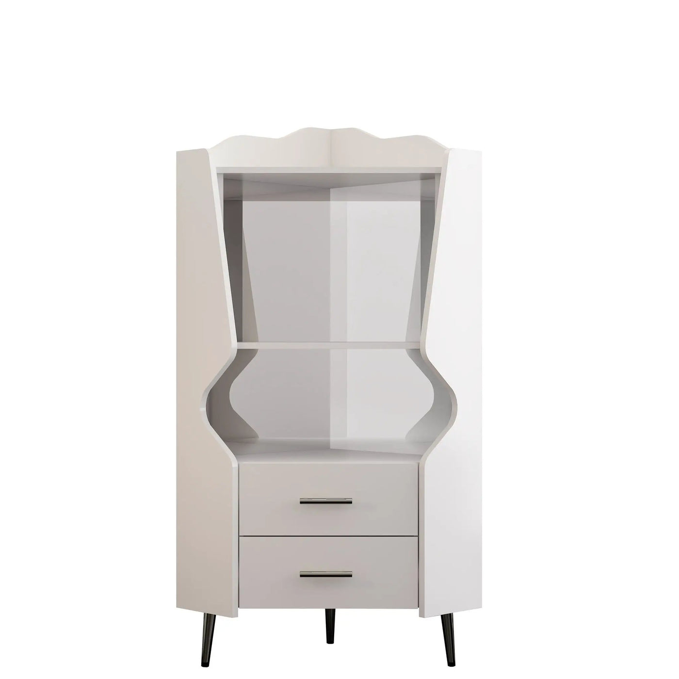 Corner Bar Cabinet With Mirrored Back, 2 Open Shelves & 2 Drawers by HouseOfZazla
