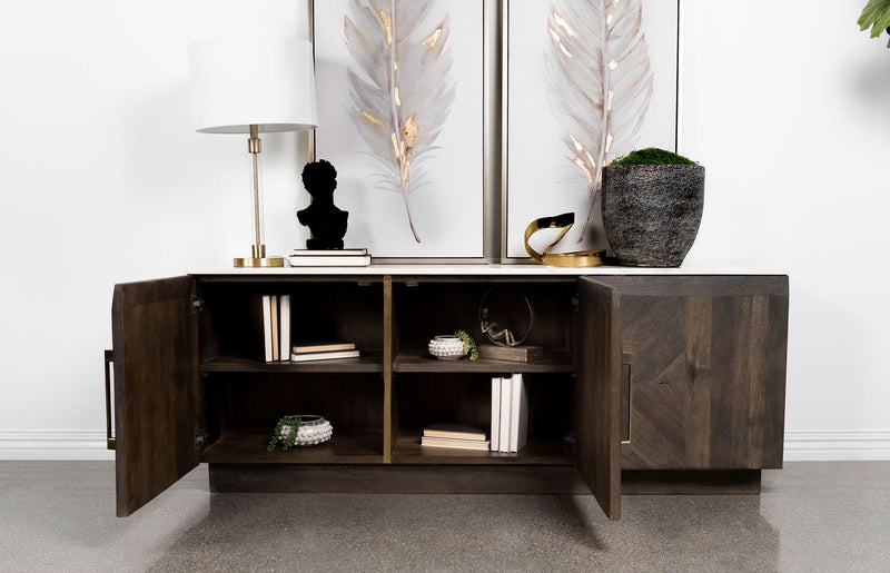 Dennis 3-door Marble Top Sideboard Buffet Tobacco Grey by Unique Piece Furniture