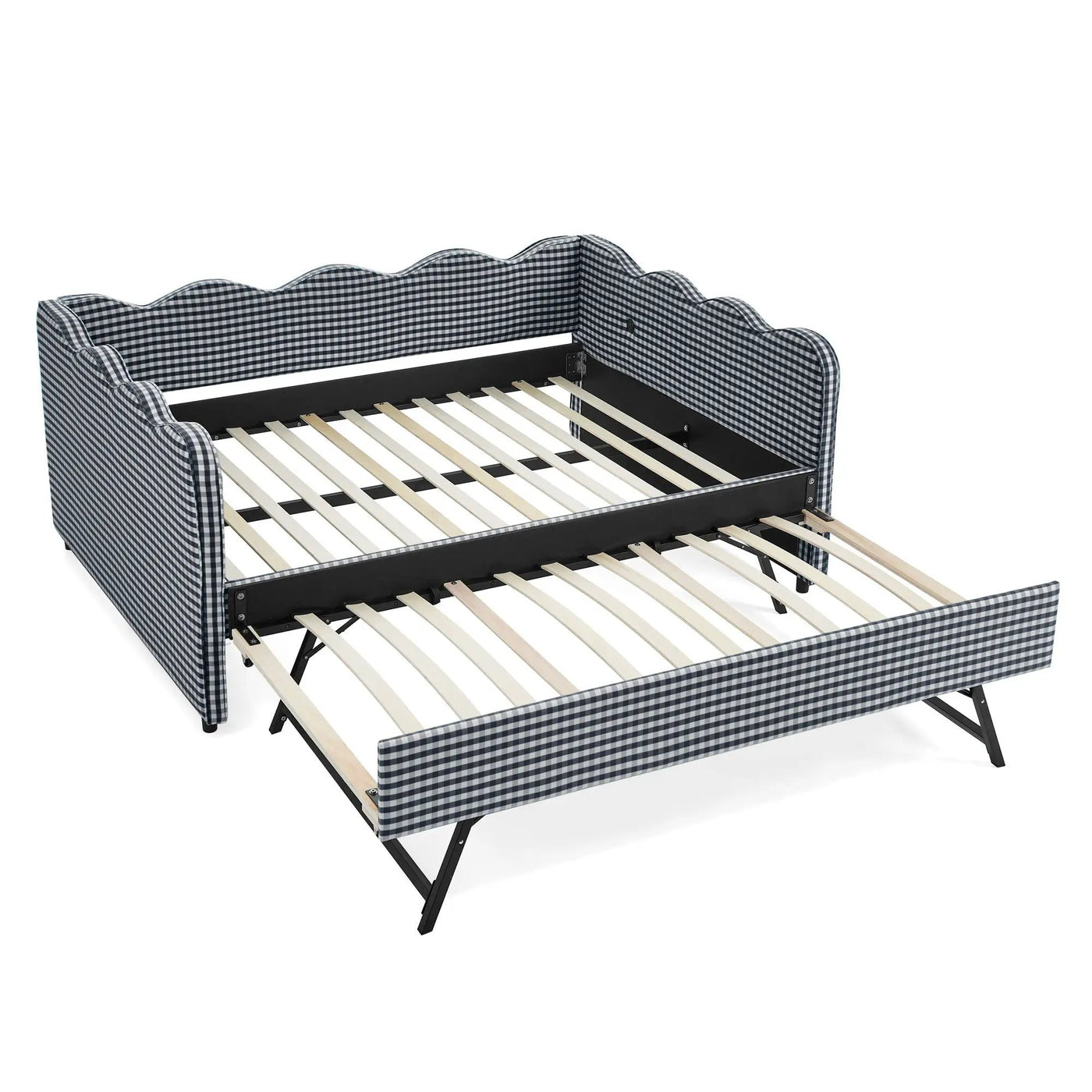Gingham Daybed With USB Charging Port, Wave-Shaped Design by HouseOfZazla